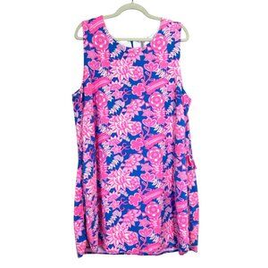 Lulu B Sleeveless Dress Built-In Shorts Pink Blue Floral Nylon Stretch Size 1X